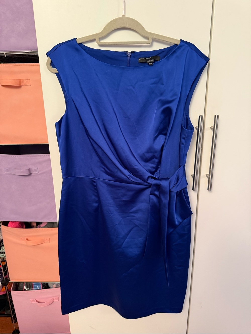 Maggy London Royal Blue Satin Tie-Waist Sheath Dress